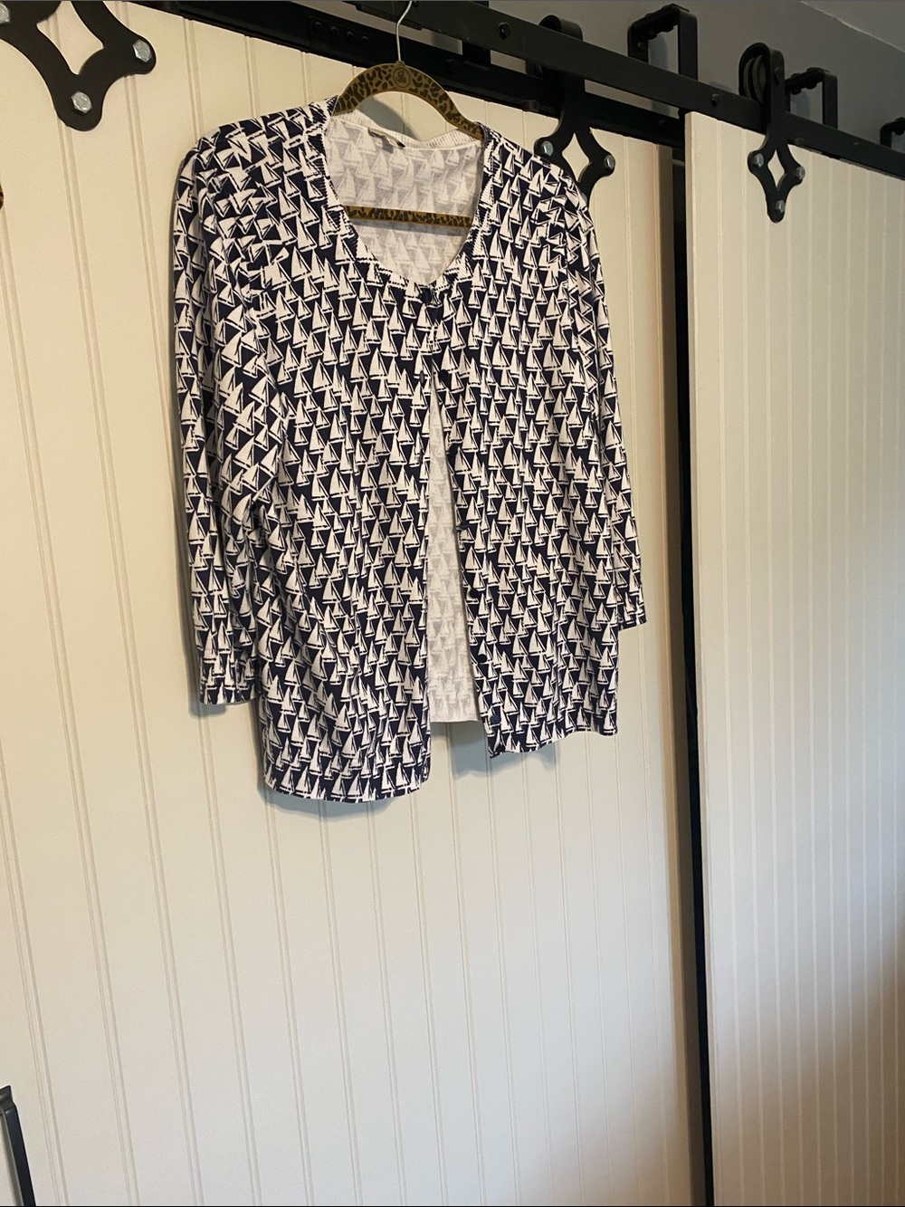 Talbots Navy & White Sail Boat Cardigan XL